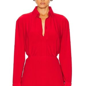 Norma Kamali Red Stand Collar Shirt Blouse Size XS